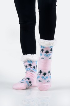 Women's Heart And Tree Pattern Christmas Slipper Socks style 17