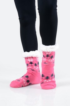 Women's Heart And Tree Pattern Christmas Slipper Socks style 2