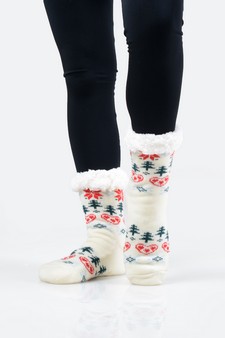 Women's Heart And Tree Pattern Christmas Slipper Socks style 7