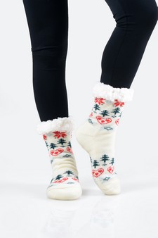 Women's Heart And Tree Pattern Christmas Slipper Socks style 9