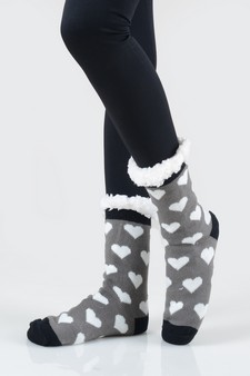 Women's Non-slip Faux Sherpa Heart Pattern Christmas Slipper Socks style 15
