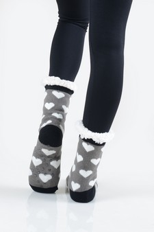 Women's Non-slip Faux Sherpa Heart Pattern Christmas Slipper Socks style 16