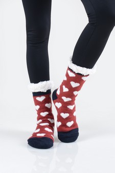 Women's Non-slip Faux Sherpa Heart Pattern Christmas Slipper Socks style 2