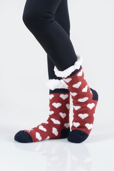 Women's Non-slip Faux Sherpa Heart Pattern Christmas Slipper Socks style 3