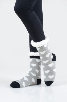 Women's Non-slip Faux Sherpa Heart Pattern Christmas Slipper Socks style 6