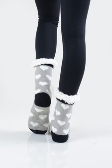 Women's Non-slip Faux Sherpa Heart Pattern Christmas Slipper Socks style 7