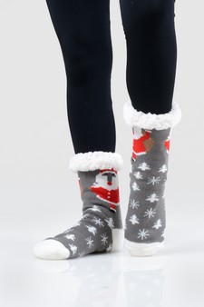 Women's Non-slip Pug Santa Claus Christmas Slipper Socks style 5