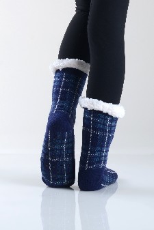 Women's Plaid Faux Sherpa Christmas Slipper Socks style 3