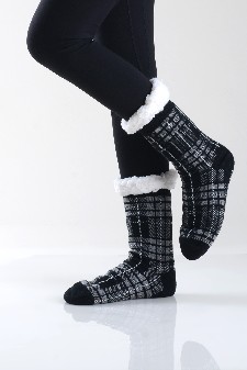 Women's Plaid Faux Sherpa Christmas Slipper Socks style 4