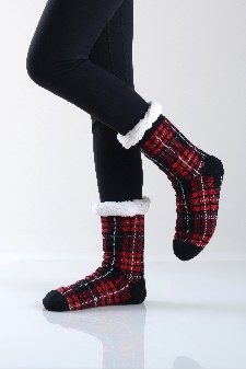 Women's Plaid Faux Sherpa Christmas Slipper Socks style 6