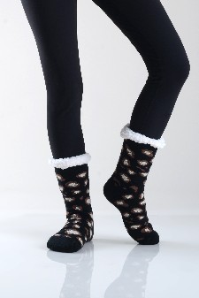 Women's Non-slip Cheetah Print Faux Sherpa Christmas Slipper Socks style 2