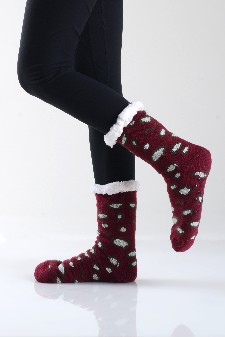 Women's Cheetah Print Faux Sherpa Christmas Slipper Socks style 3