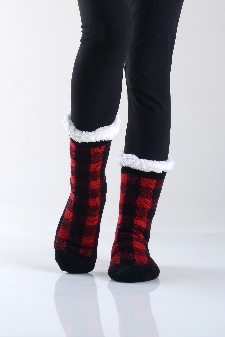 Women's Buffalo Plaid Faux Sherpa Christmas Slipper Socks style 3