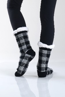 Women's Buffalo Plaid Faux Sherpa Christmas Slipper Socks style 5