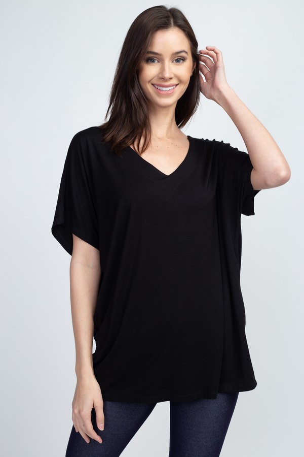 Women's Short Sleeve V-Neck Oversized Top - Wholesale - Yelete.com