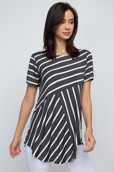 Women's Short Sleeve Striped Tunic Top - style 3