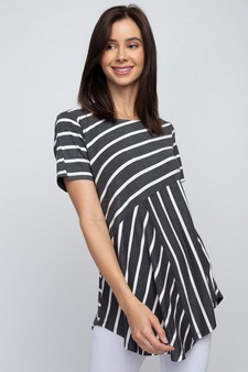 Women's Short Sleeve Striped Tunic Top - style 4