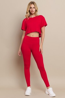 Cropped Crew Tee and Peach Skin High Rise Leggings Set style 5