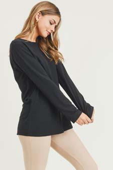 Women's Long Sleeve Back Detail Heather Knit Top style 4