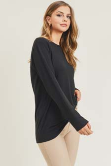 Women's Long Sleeve Back Detail Heather Knit Top style 5