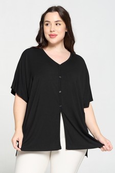 Women's Simple Button Up Short Sleeve Top style 3