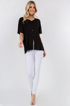 Women's Simple Button Up Short Sleeve Top style 4