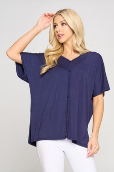 Women's Simple Button Up Short Sleeve Top style 4
