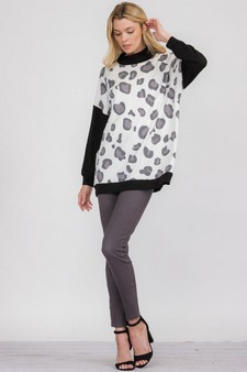 Women’s Scattered Cheetah French Terry Mock Neck Long Sleeve Top style 4