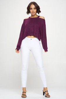 Women’s Soft Washed Off Shoulder Cropped Long Sleeve style 5