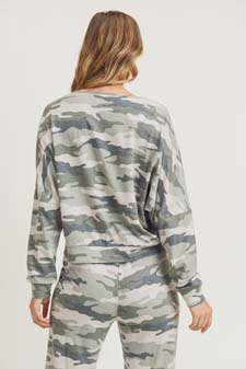 Women's French Terry Vintage Camo Pullover Top style 6