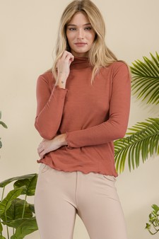 Ribbed Long Sleeve Top with Lettuce Trims style 4