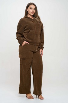 Women's Relaxed Ribbed Corduroy Hoodie and Cargo Pants Set style 2