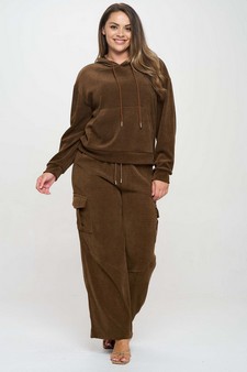 Women's Relaxed Ribbed Corduroy Hoodie and Cargo Pants Set style 5