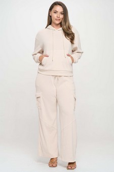 Women's Relaxed Ribbed Corduroy Hoodie and Cargo Pants Set style 5