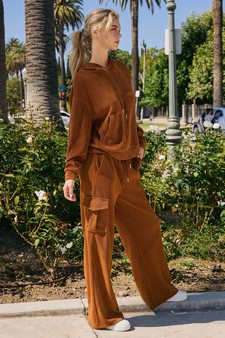 Women's Relaxed Ribbed Corduroy Hoodie and Cargo Pants Set style 2