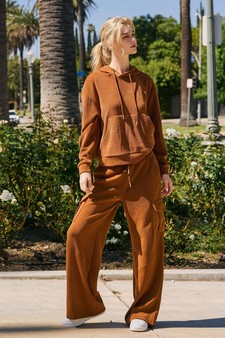 Women's Relaxed Ribbed Corduroy Hoodie and Cargo Pants Set style 5