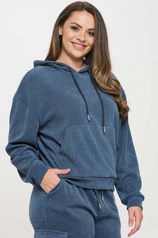 Women's Relaxed Ribbed Corduroy Hoodie - Plus Size style 3