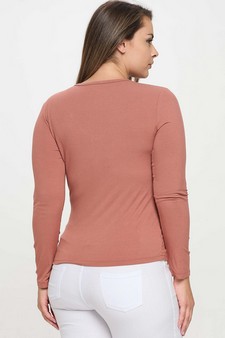 Women's Long Sleeve Ribbed V Neck Top with Buttons style 2