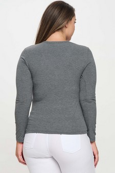 Long Sleeve Ribbed V Neck Top with Buttons style 3