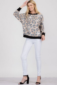 Women's Lightwash Leopard Print French Terry Long Sleeve Top style 4