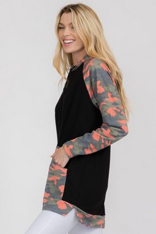 Women’s I Heart Camo Hoodie With Contrast Sleeves style 2