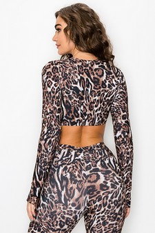 Women’s Extra Skin Leopard Print Cropped Long Sleeve Top style 4