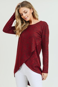 Women's Faux Wrap Space-Dye Knit Tunic Top style 3