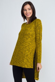 Women's Space-Dye Knit Side Slit Tunic Top style 2