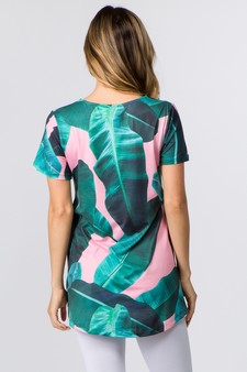 Women's Short Sleeve Palm Leaf Print Tunic Top style 3