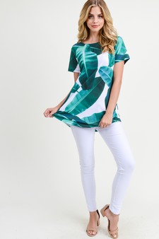 Women's Short Sleeve Palm Leaf Print Tunic Top style 6