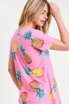 Women's Short Sleeve Pineapple Print Tunic Top style 3
