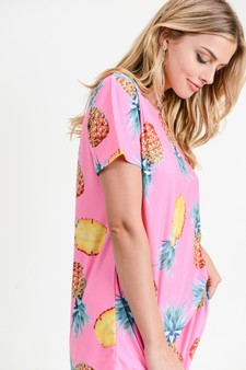 Women's Short Sleeve Pineapple Print Tunic Top style 6