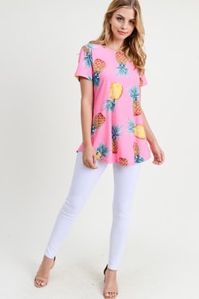 Women's Short Sleeve Pineapple Print Tunic Top style 7