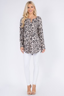 Women's Slit Cheetah Print Tunic Top style 4